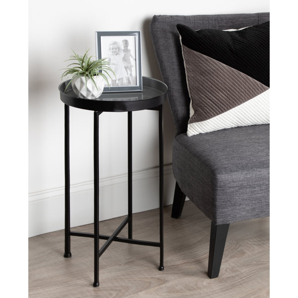 Small Black Round Metal Side Table Black And Natural Living Room